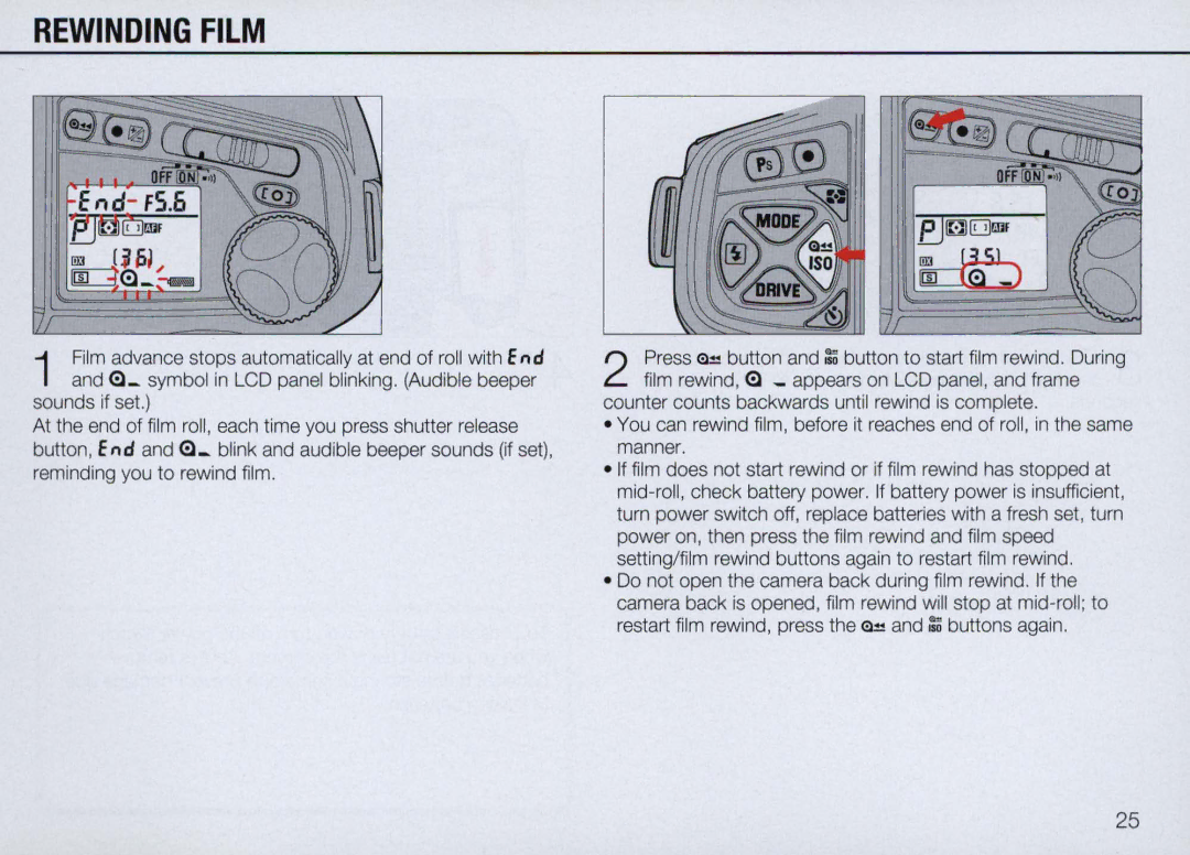 Nikon N90 instruction manual Rewinding Film, EJ~Or!lF 