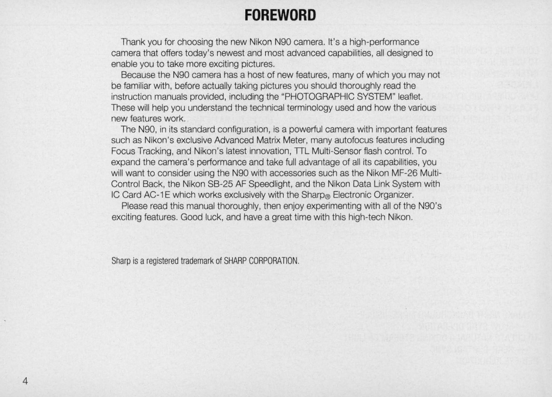 Nikon N90 instruction manual Foreword 