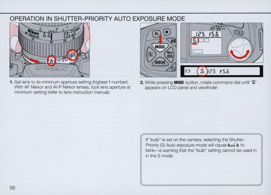 Nikon N90 instruction manual Operation in SHUTTER-PRIORITY Auto Exposure Mode, Fs.Si 