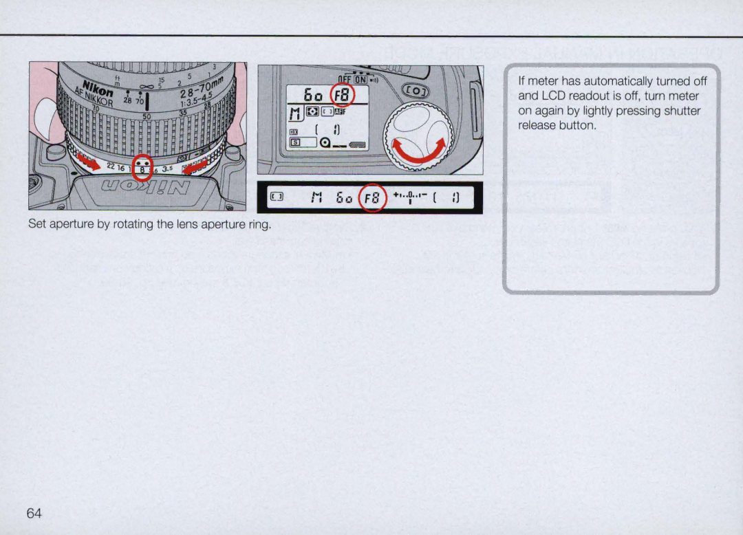 Nikon N90 instruction manual Set aperture by rotating the lens aperture ring 