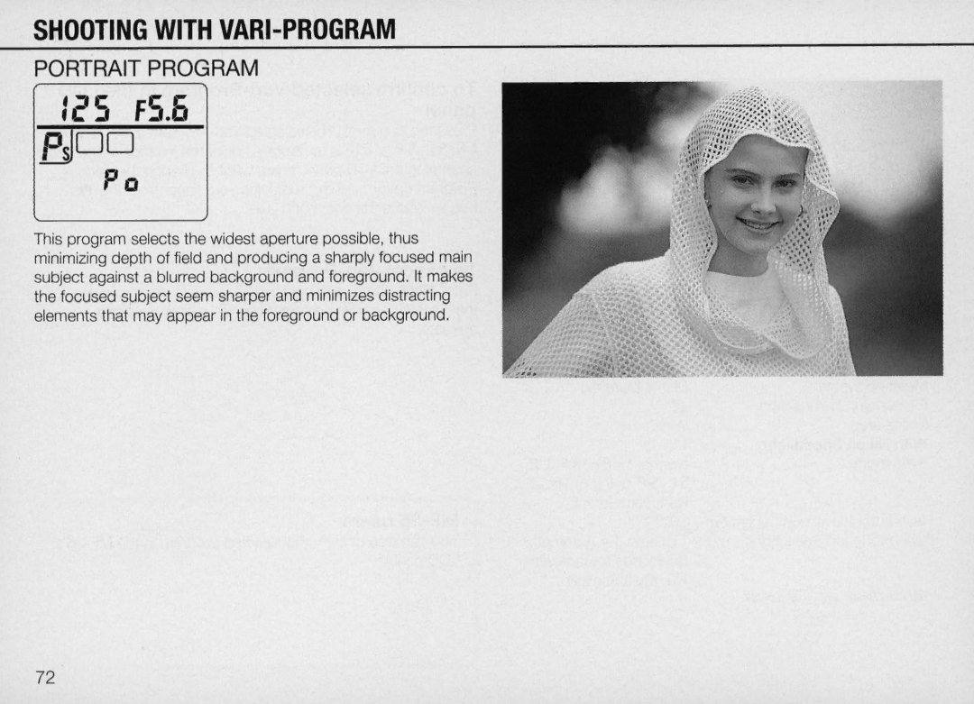 Nikon N90 instruction manual Shooting with VARI-PROGRAM, Portrait Program 