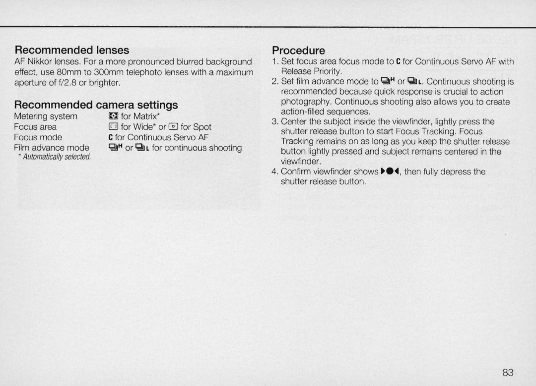 Nikon N90 instruction manual Recommended lenses 