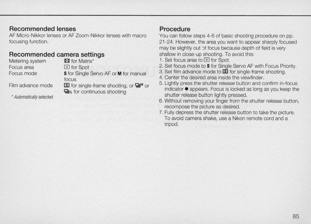 Nikon N90 instruction manual ~l for continuous shooting 