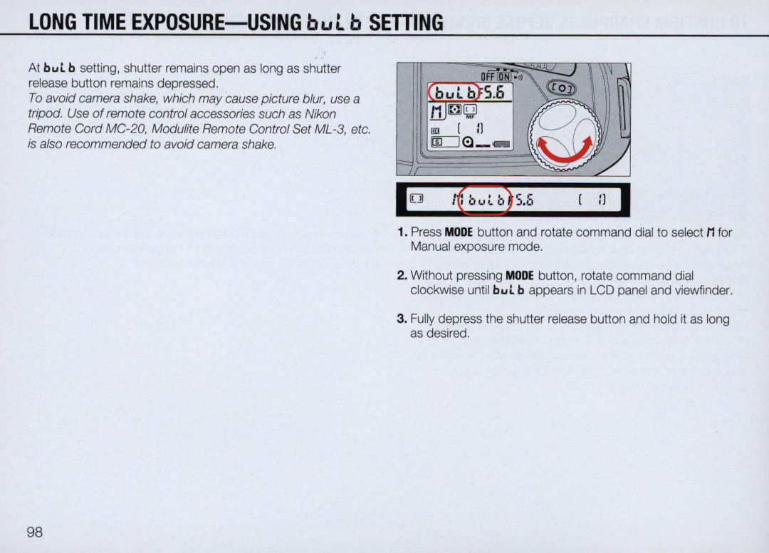 Nikon N90 instruction manual Long Time EXPOSURE-USING bLJ t b Setting 