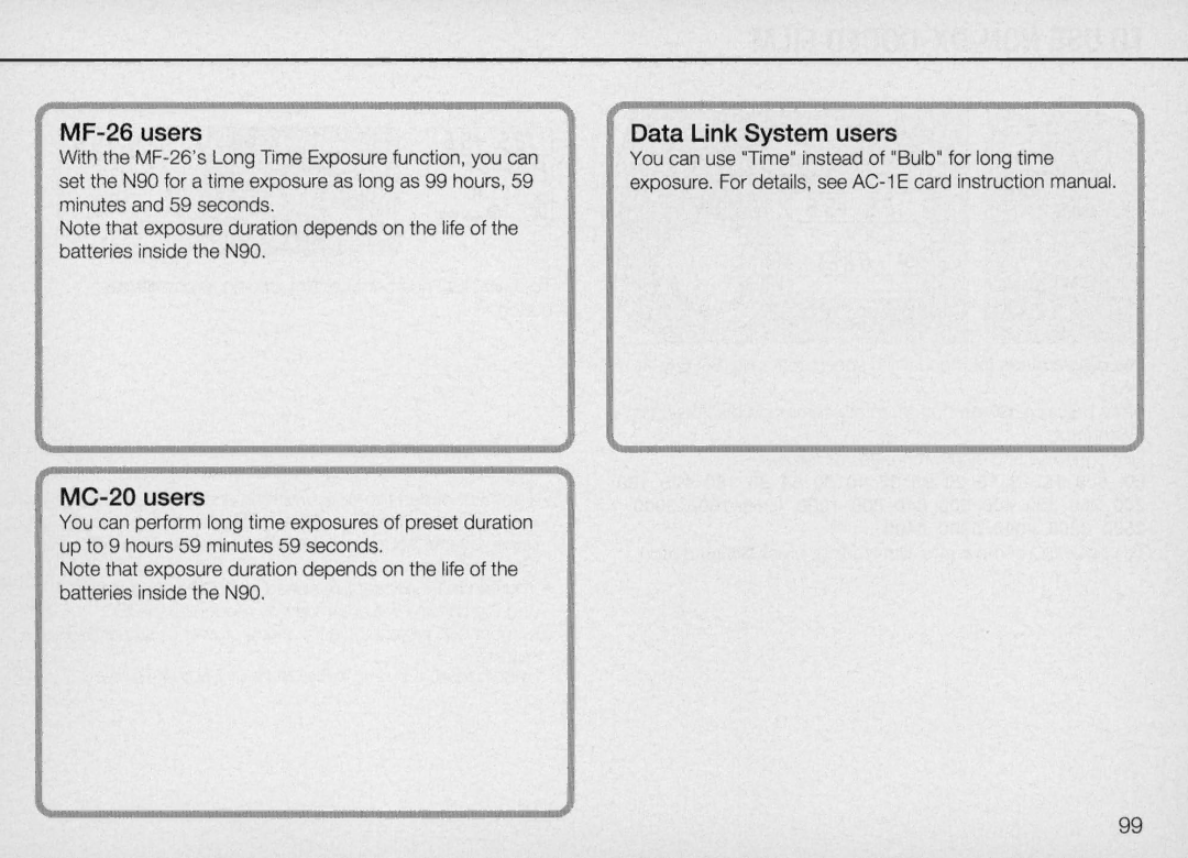 Nikon N90 instruction manual MC-20 users, Data Link System users 