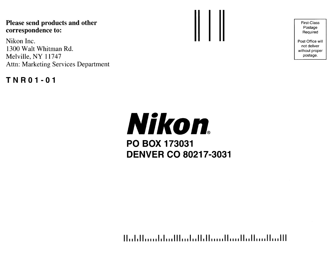 Nikon NIK2180 user manual Nikon, PO BOX Denver CO 