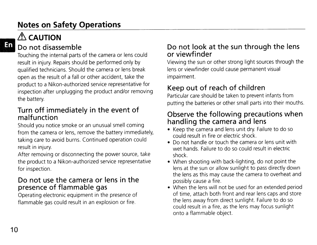 Nikon NIK2180 user manual II Do not disassemble 