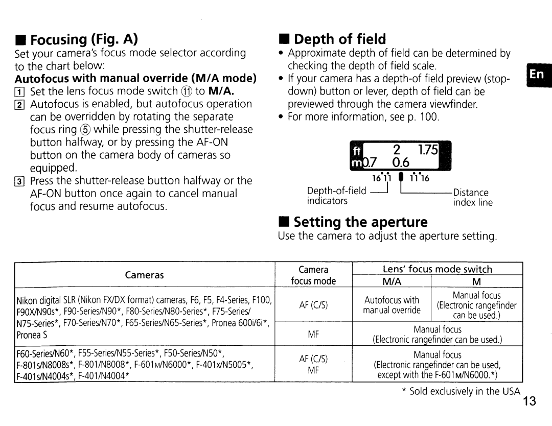 Nikon NIK2180 user manual Depth of field, Setting the aperture 