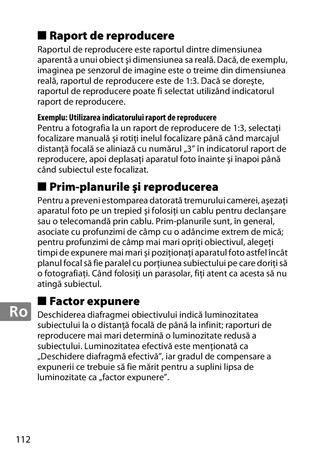 Nikon 2200, 7MAA800-02 user manual Raport de reproducere, Prim-planurile şi reproducerea, Factor expunere, 112 