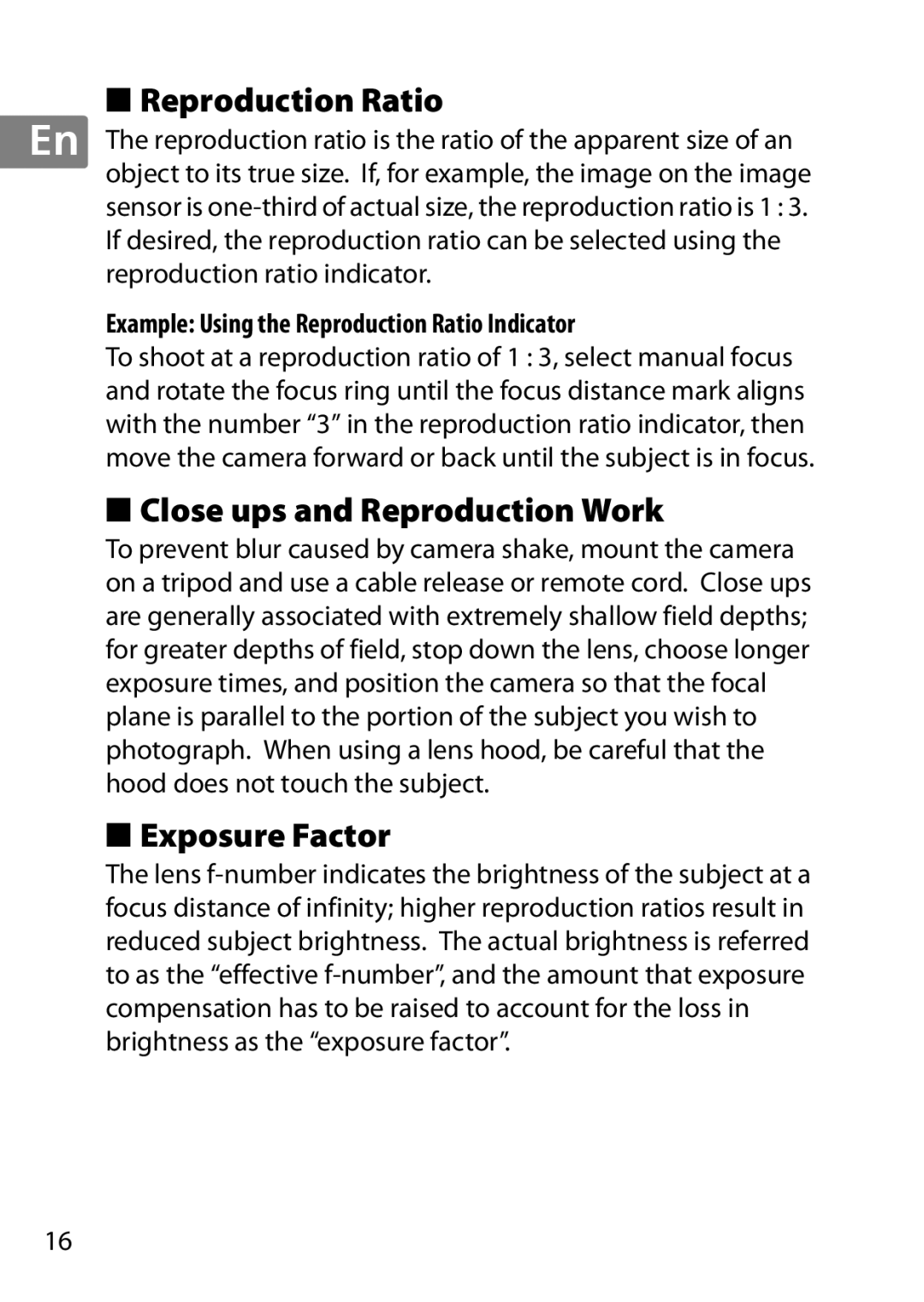 Nikon 2200, 7MAA800-02 user manual Reproduction Ratio, Close ups and Reproduction Work, Exposure Factor 