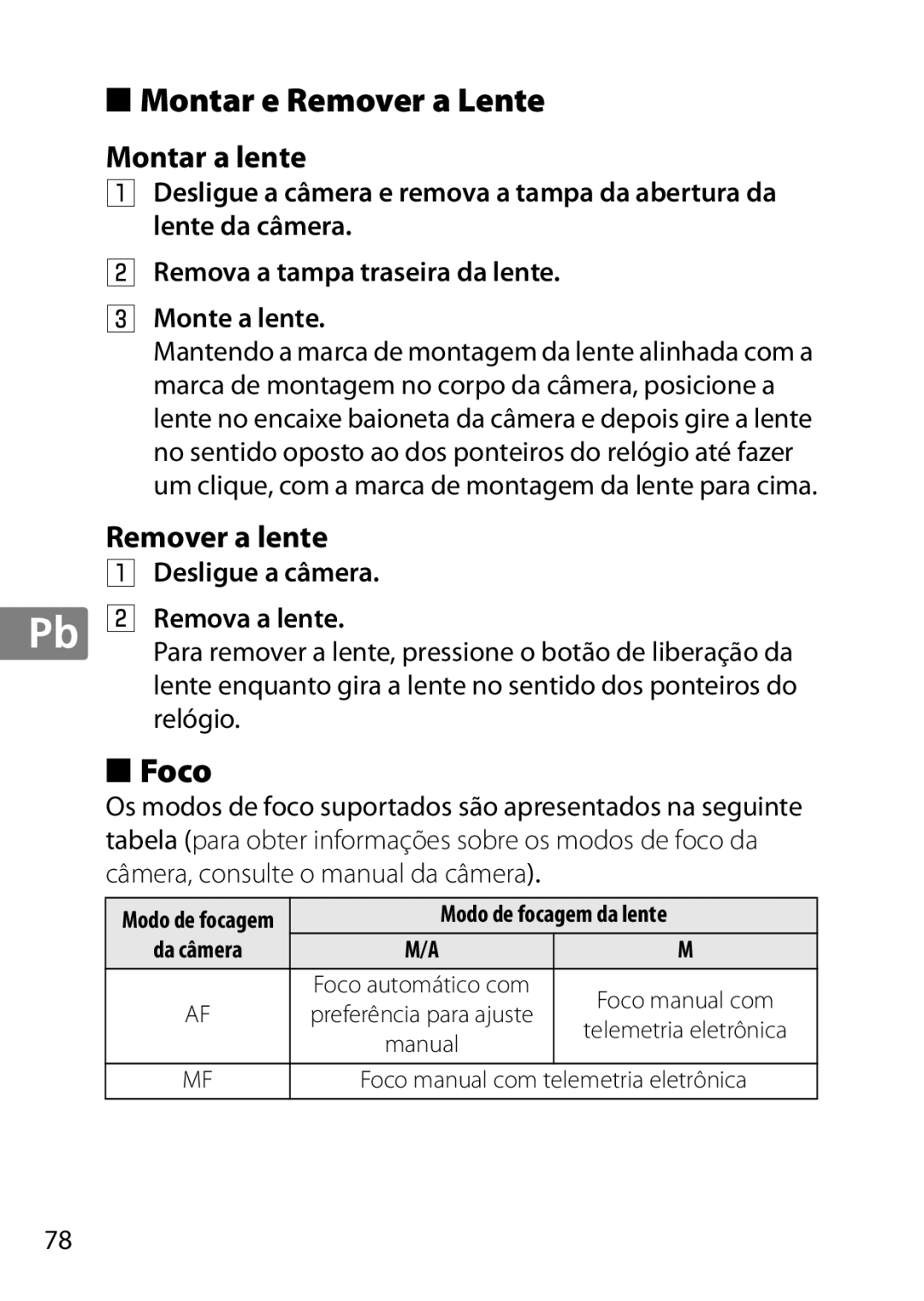 Nikon 7MAA800-02, 2200 user manual Montar e Remover a Lente, Foco, Montar a lente, Remover a lente, Relógio 