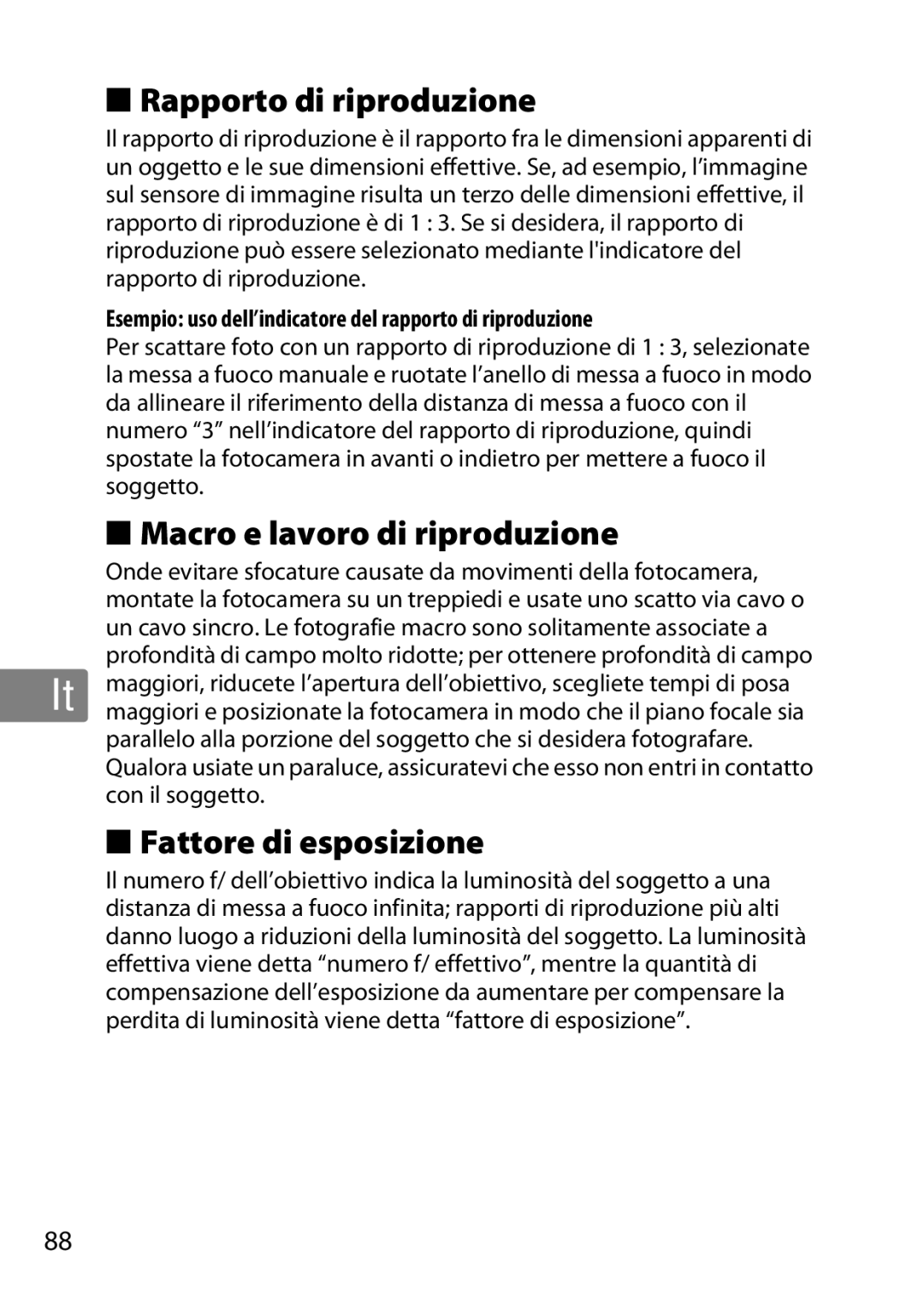 Nikon 2200, 7MAA800-02 user manual Rapporto di riproduzione, Macro e lavoro di riproduzione, Fattore di esposizione 