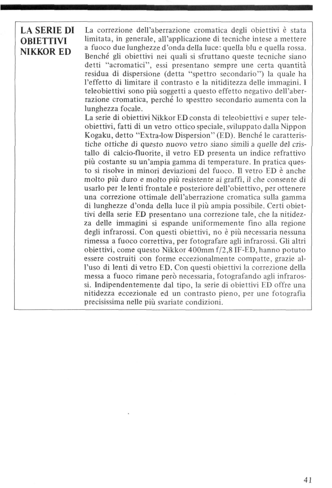 Nikon 2171, Nikkor ED 400mm f/2.8 IF instruction manual LA Serie DI Obiettivi Nikkor ED 