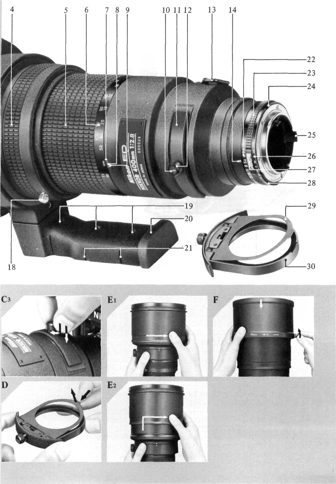 Nikon 2171, Nikkor ED 400mm f/2.8 IF instruction manual 10 11 