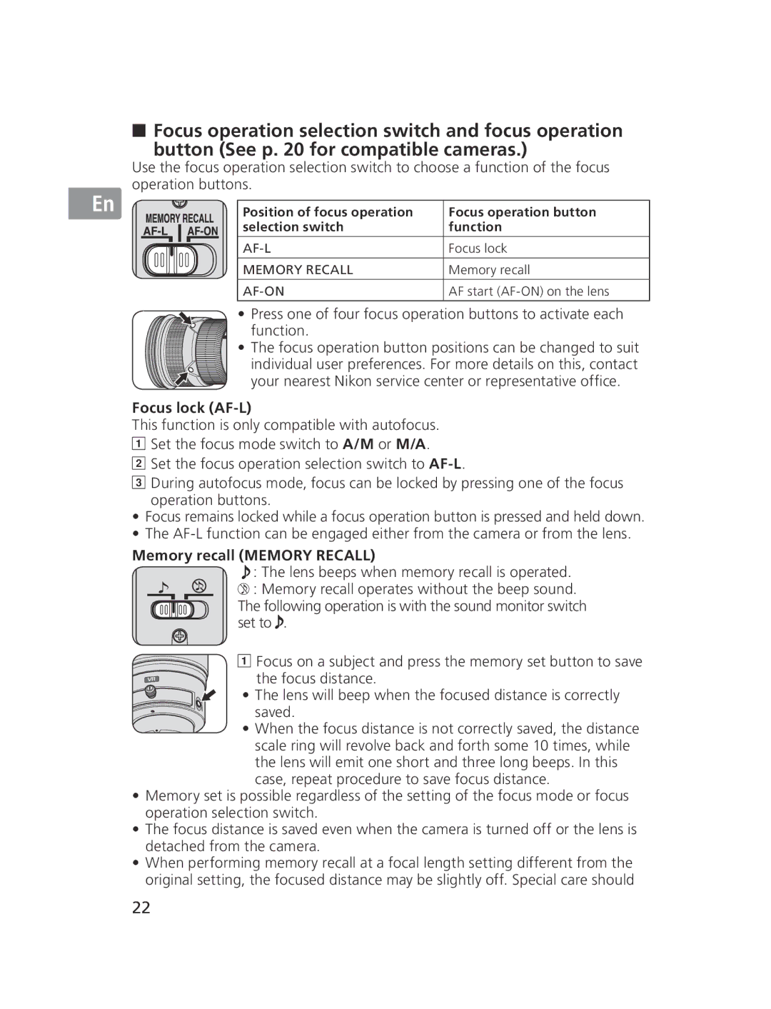 Nikon NIKKOR manual Focus lock AF-L 