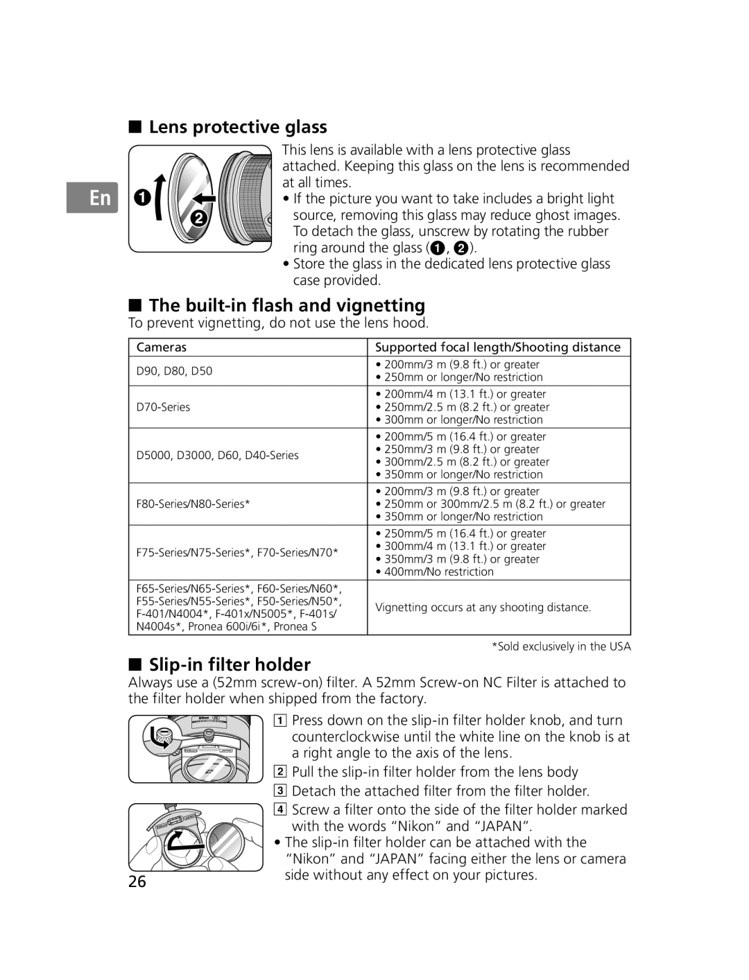 Nikon NIKKOR manual Lens protective glass 