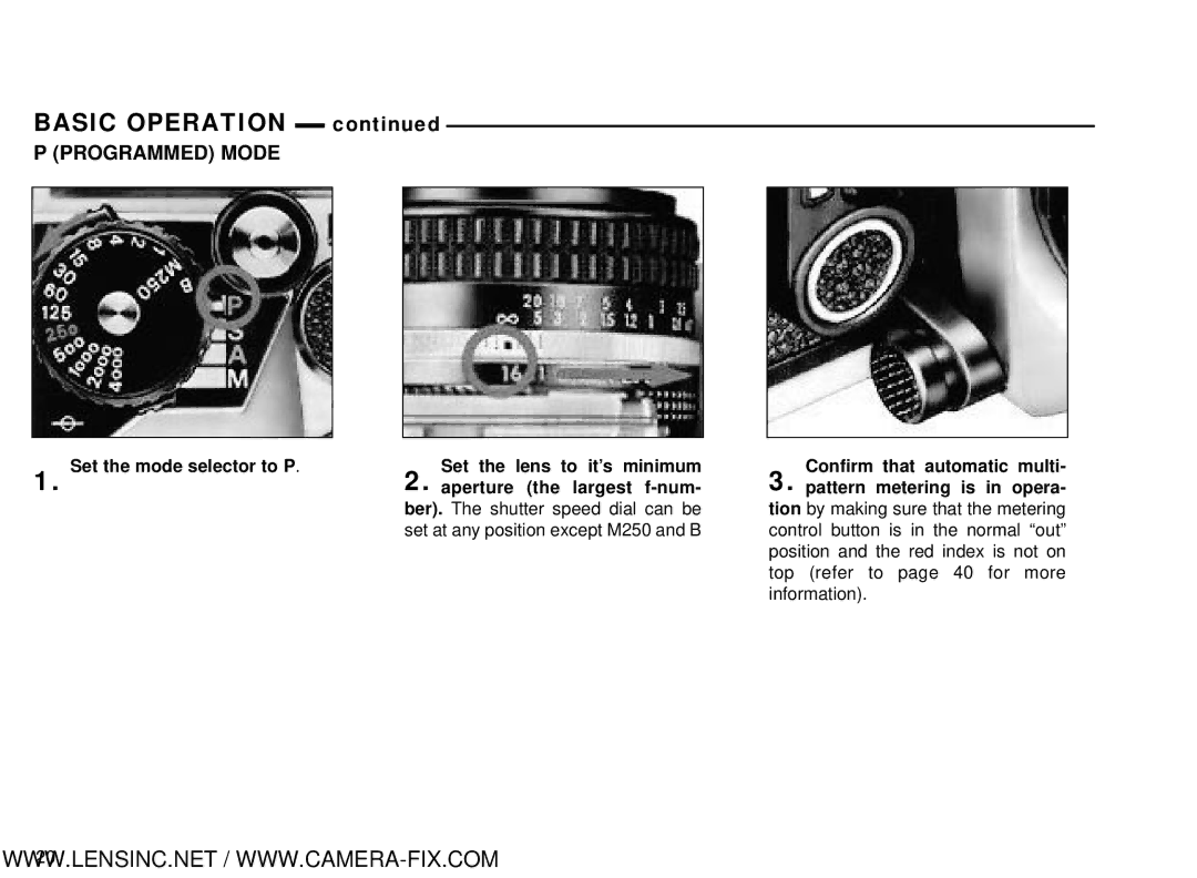 Nikon Nikon Nikomat FT manual Programmed Mode, Control button is in the normal out, Position and the red index is not on 