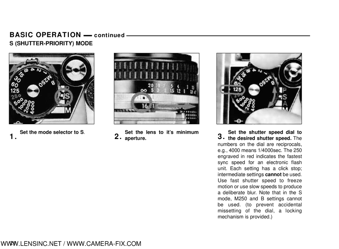 Nikon Nikon Nikomat FT, Nikon FA manual SHUTTER-PRIORITY Mode 