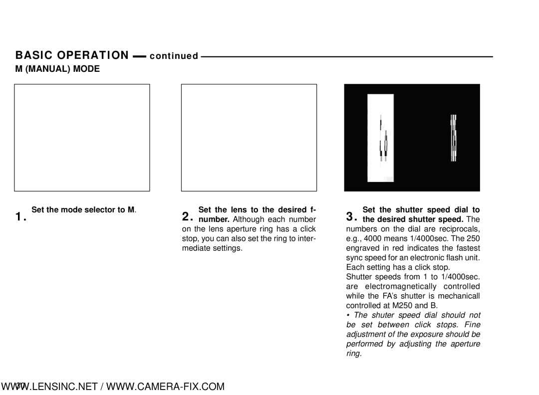 Nikon Nikon Nikomat FT, Nikon FA manual Manual Mode, Set the mode selector to M Set the lens to the desired f 