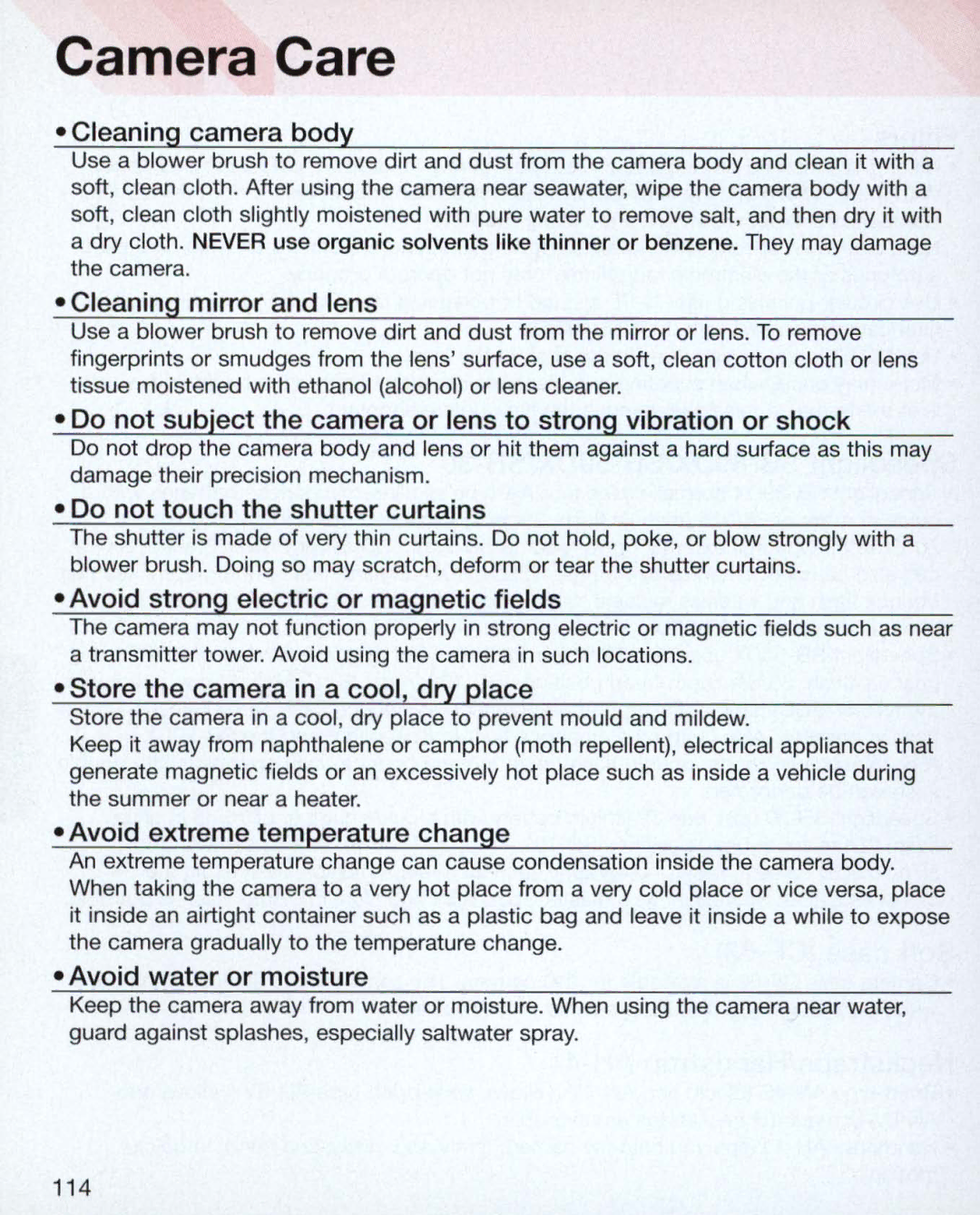 Nikon Nikon N75 instruction manual Camera Care 