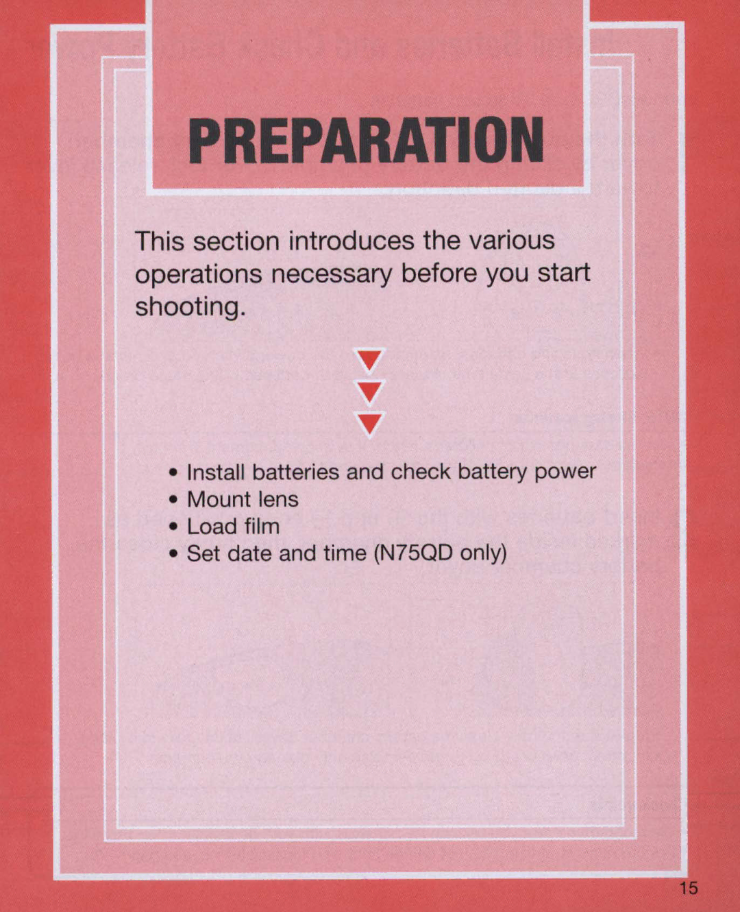 Nikon Nikon N75 instruction manual Preparation 