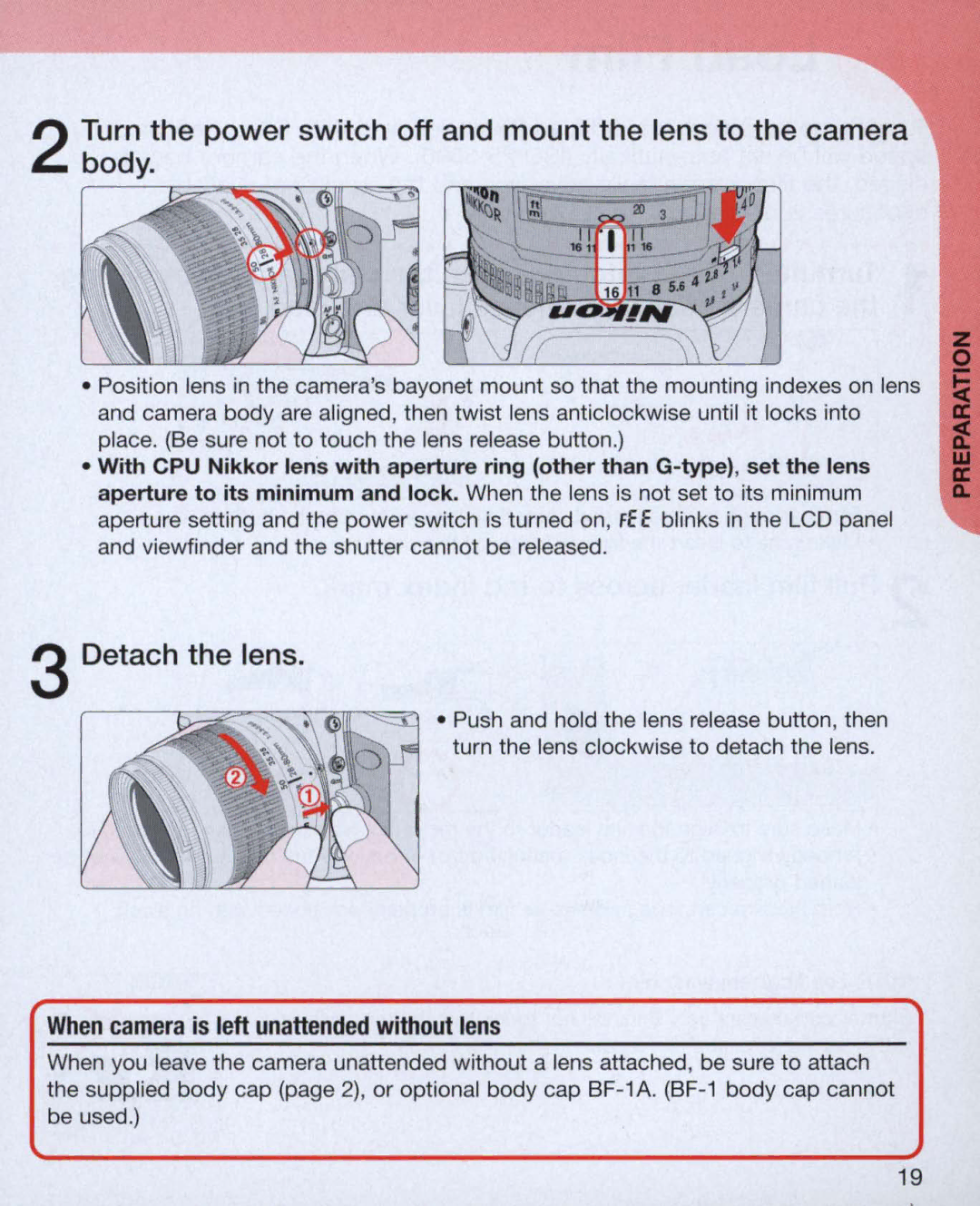 Nikon Nikon N75 instruction manual Detach the lens 