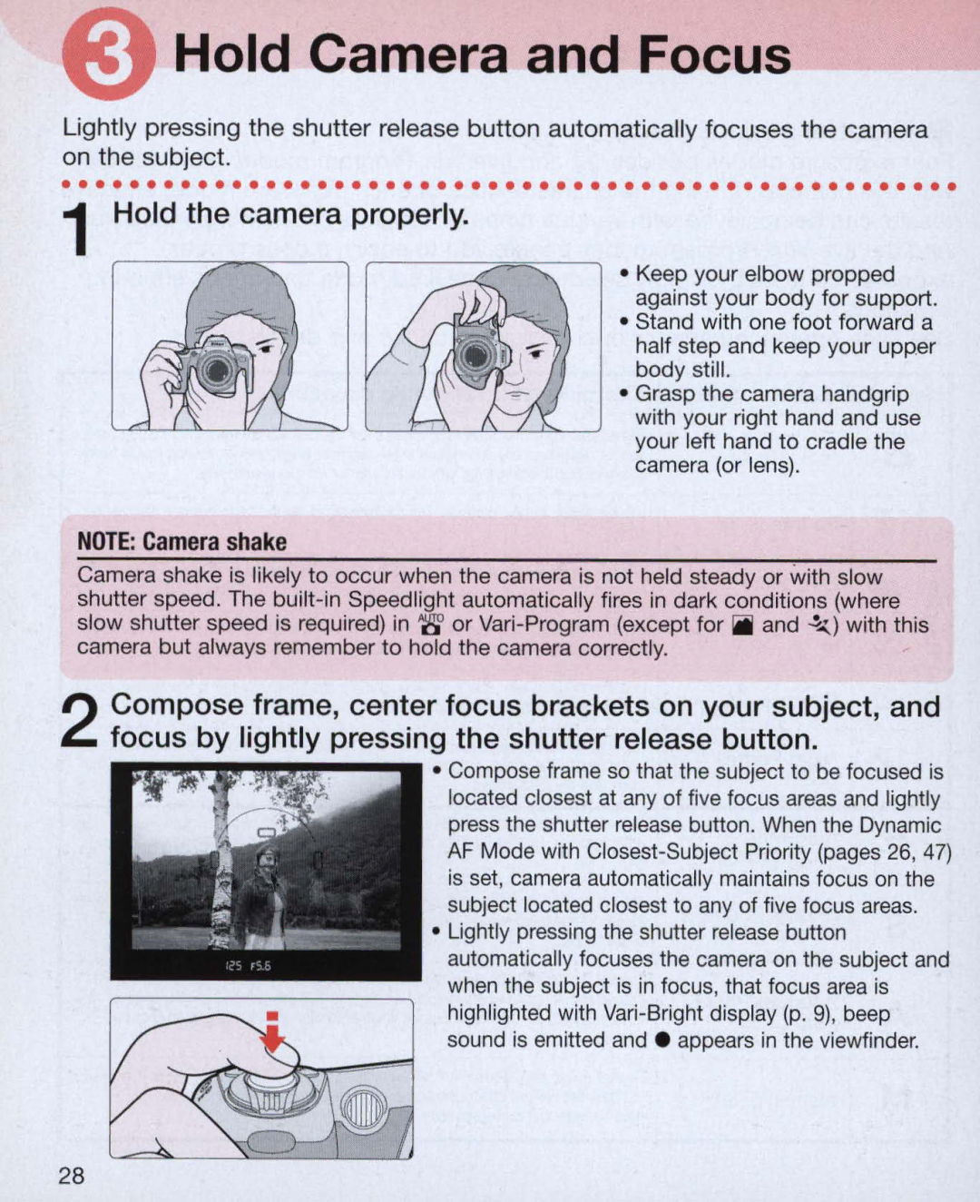 Nikon Nikon N75 instruction manual Hold Camera and EOcus------I, Hold the camera properly 