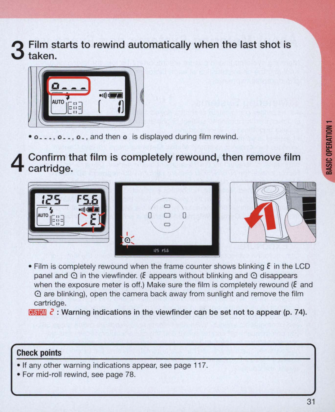 Nikon Nikon N75 instruction manual FS.6, Is displayed during film rewind 