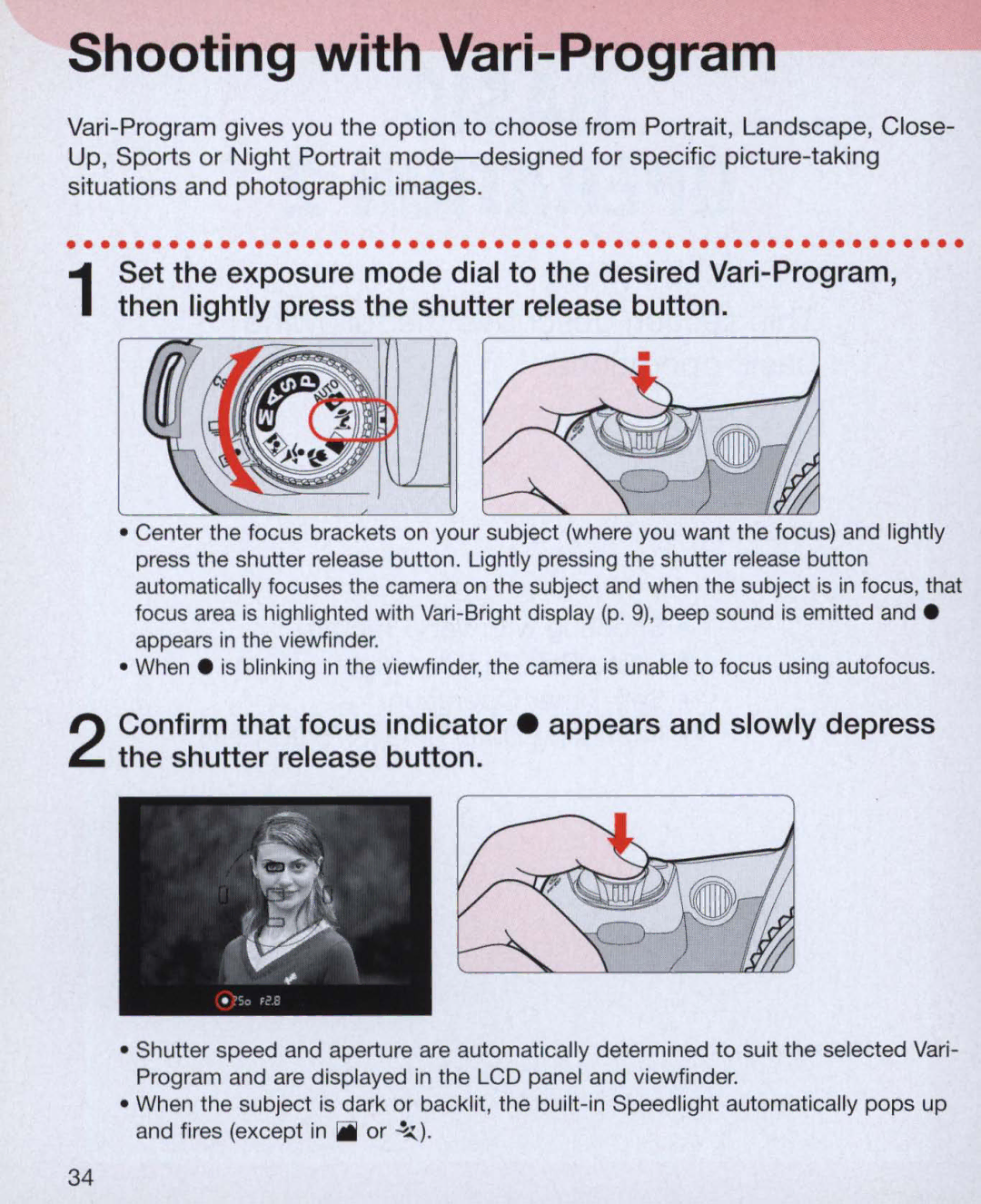 Nikon Nikon N75 instruction manual Shooting with Vari-Program 