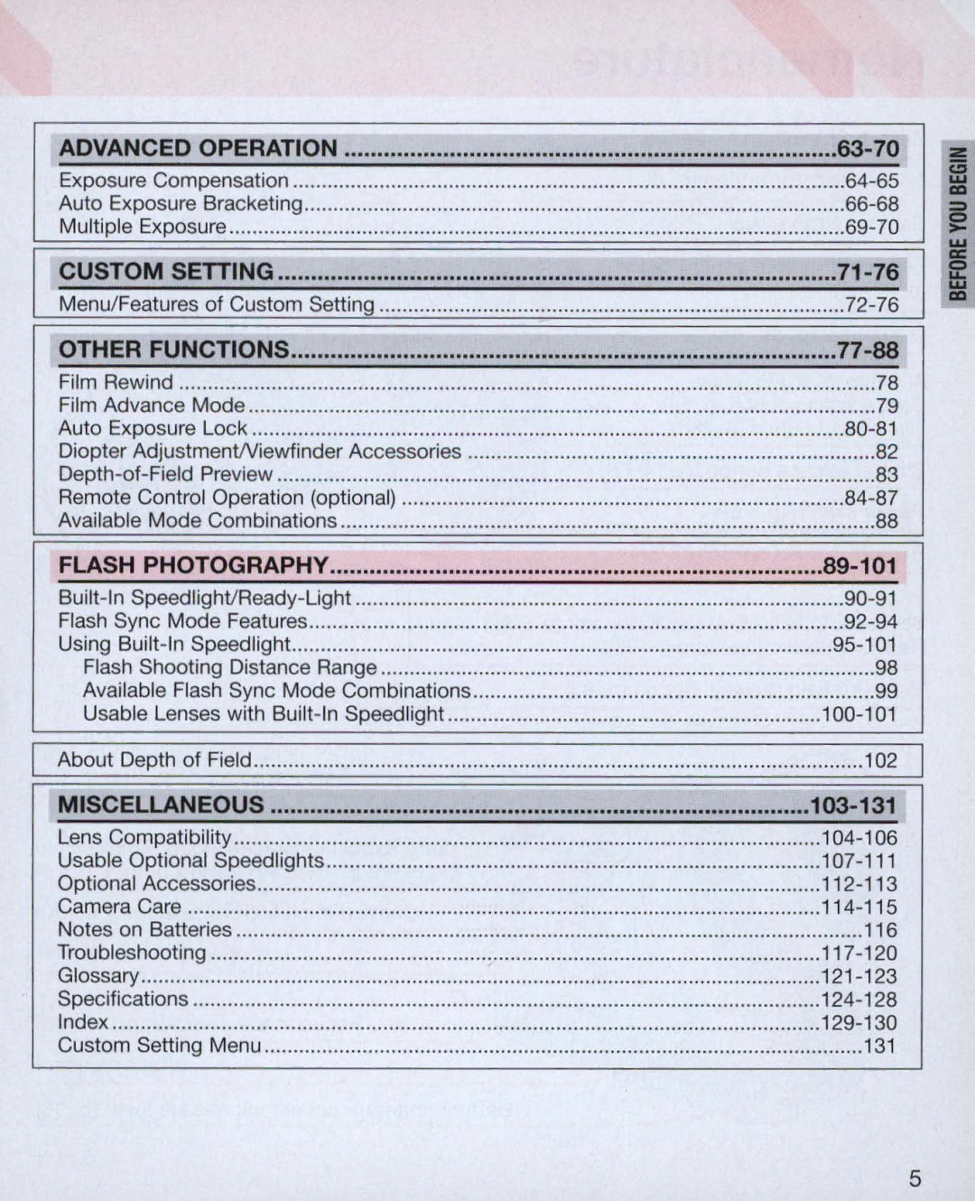 Nikon Nikon N75 instruction manual 63-70, 77-88, ~.~ 89-101 