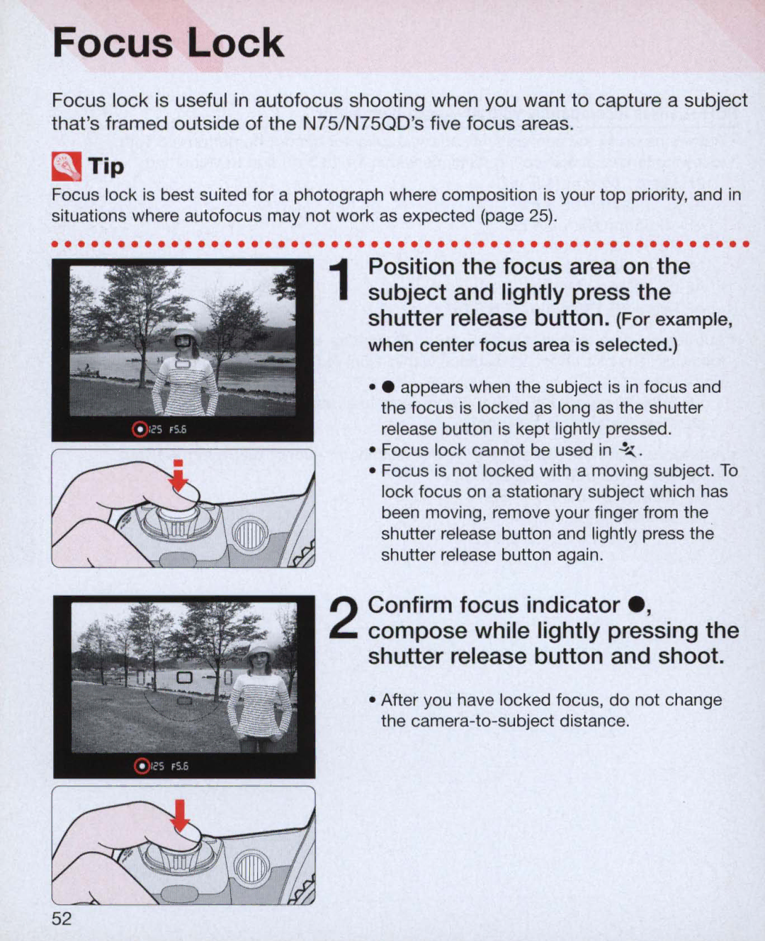 Nikon Nikon N75 instruction manual Focus Lock 