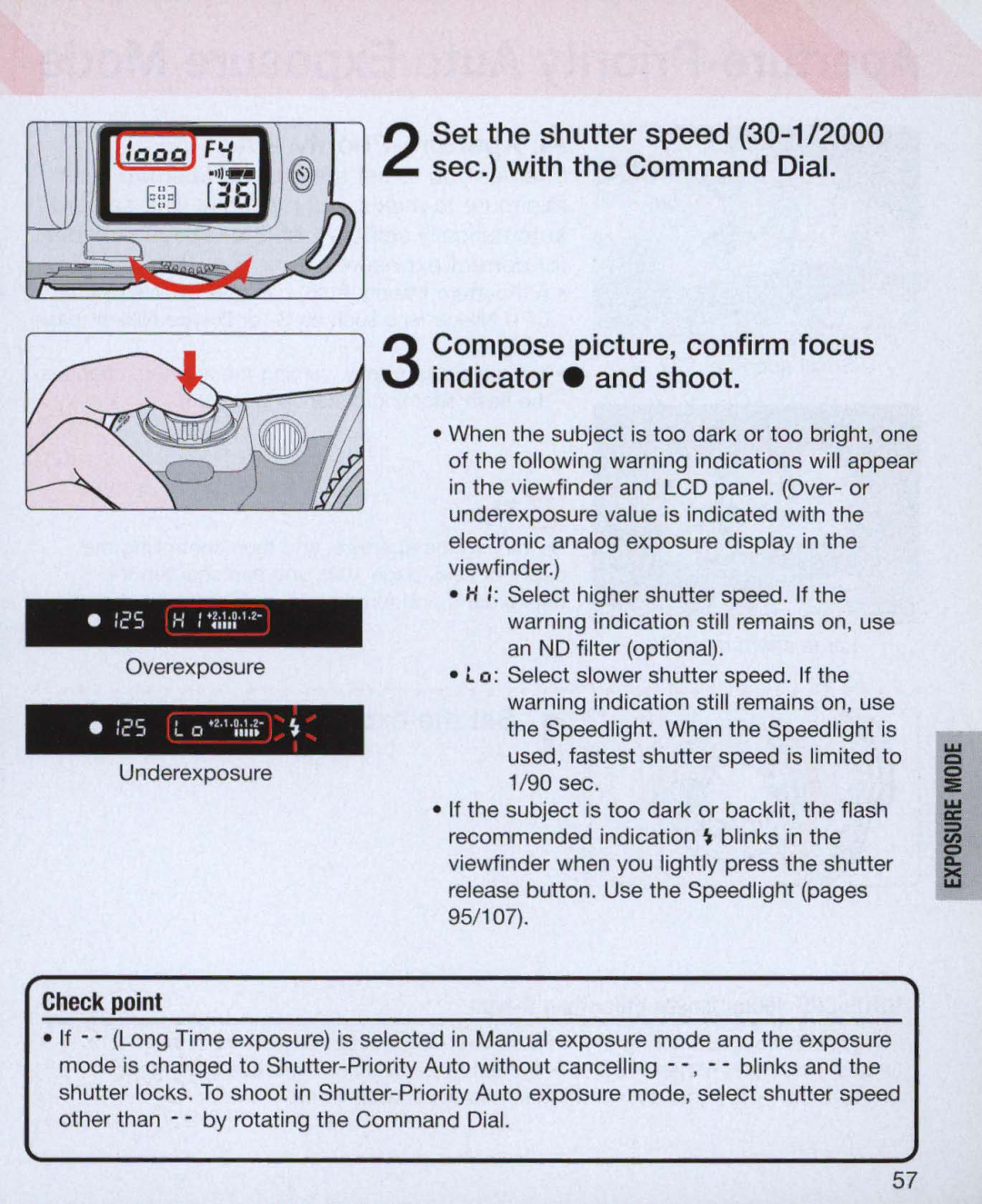 Nikon Nikon N75 instruction manual Check point, Overexposure, Underexposure 