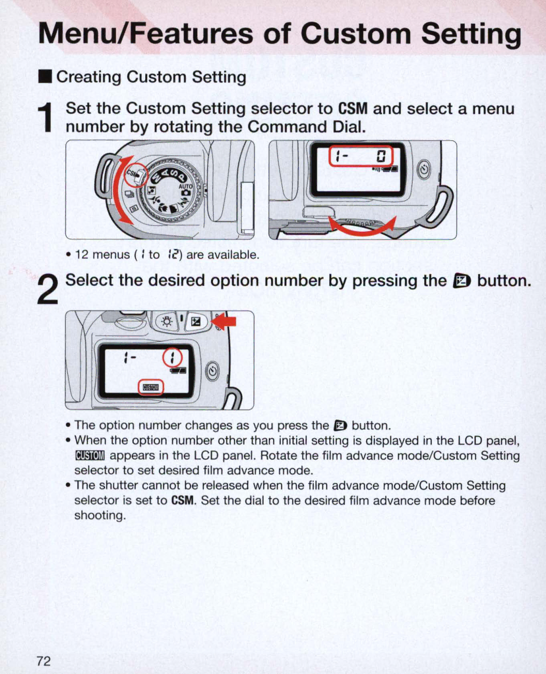 Nikon Nikon N75 instruction manual Menu/Features of Custom Setting, Menus 1to 12 are available 