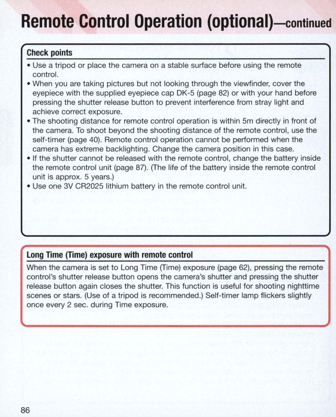 Nikon Nikon N75 instruction manual Remote Control Operation optional, Long Time Time exposure with remote control 