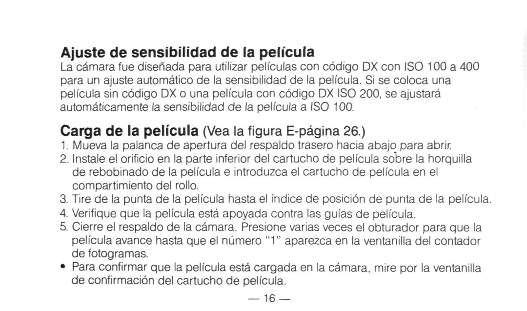 Nikon Not available instruction manual Ajuste de sensibilidad de la pelicula, Carga de la pelicula Vea la figura E-pagina 