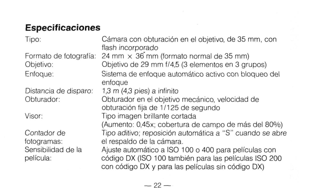 Nikon Not available instruction manual Especificaciones 