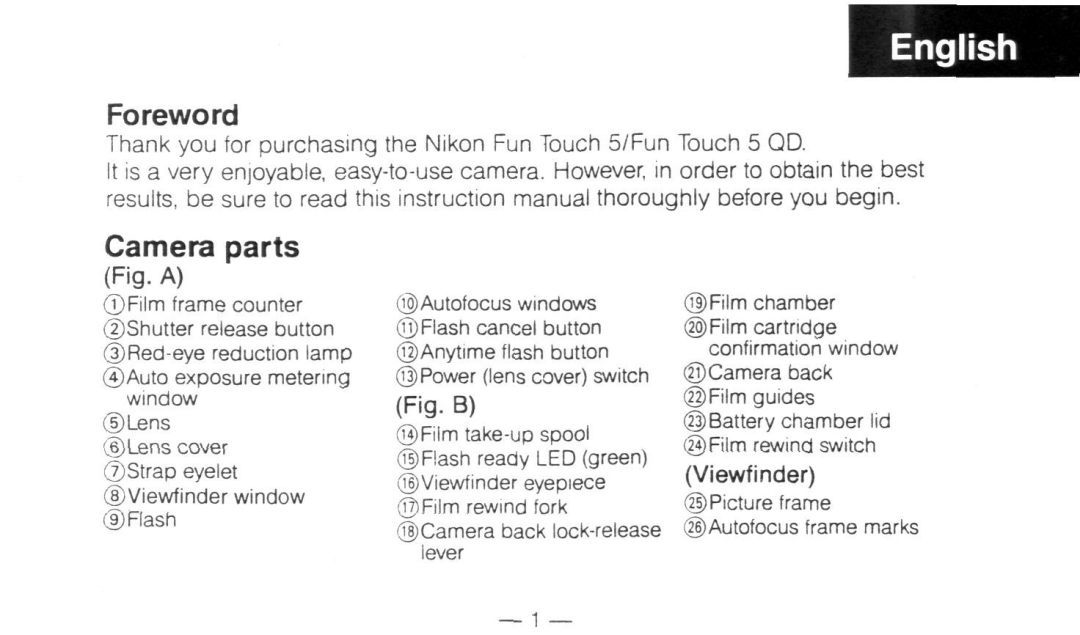 Nikon Not available instruction manual Foreword, Camera parts 