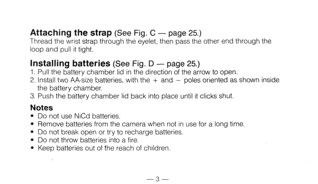 Nikon Not available instruction manual Attaching the strap See Fig. C, Installing batteries See Fig. D 