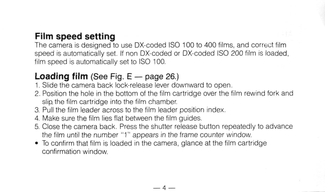 Nikon Not available instruction manual Film speed setting, Loading film See Fig. E 