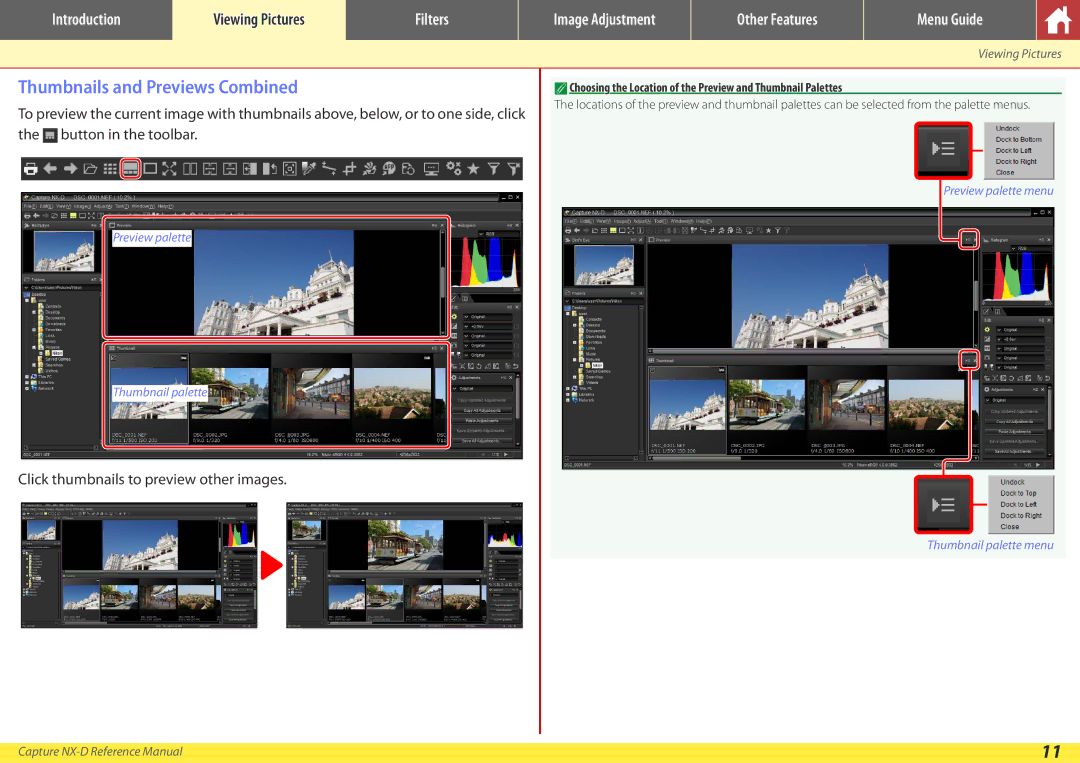 Nikon NX-D manual Thumbnails and Previews Combined, Click thumbnails to preview other images 