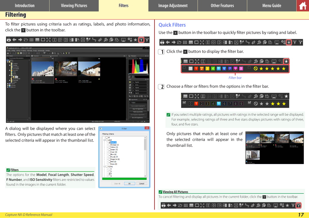 Nikon NX-D manual Filtering, Quick Filters, Viewing All Pictures 