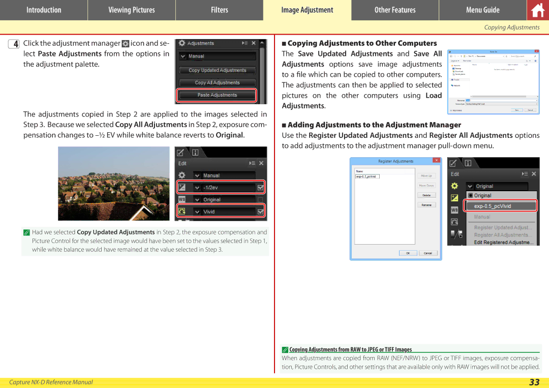 Nikon NX-D manual Adding Adjustments to the Adjustment Manager 