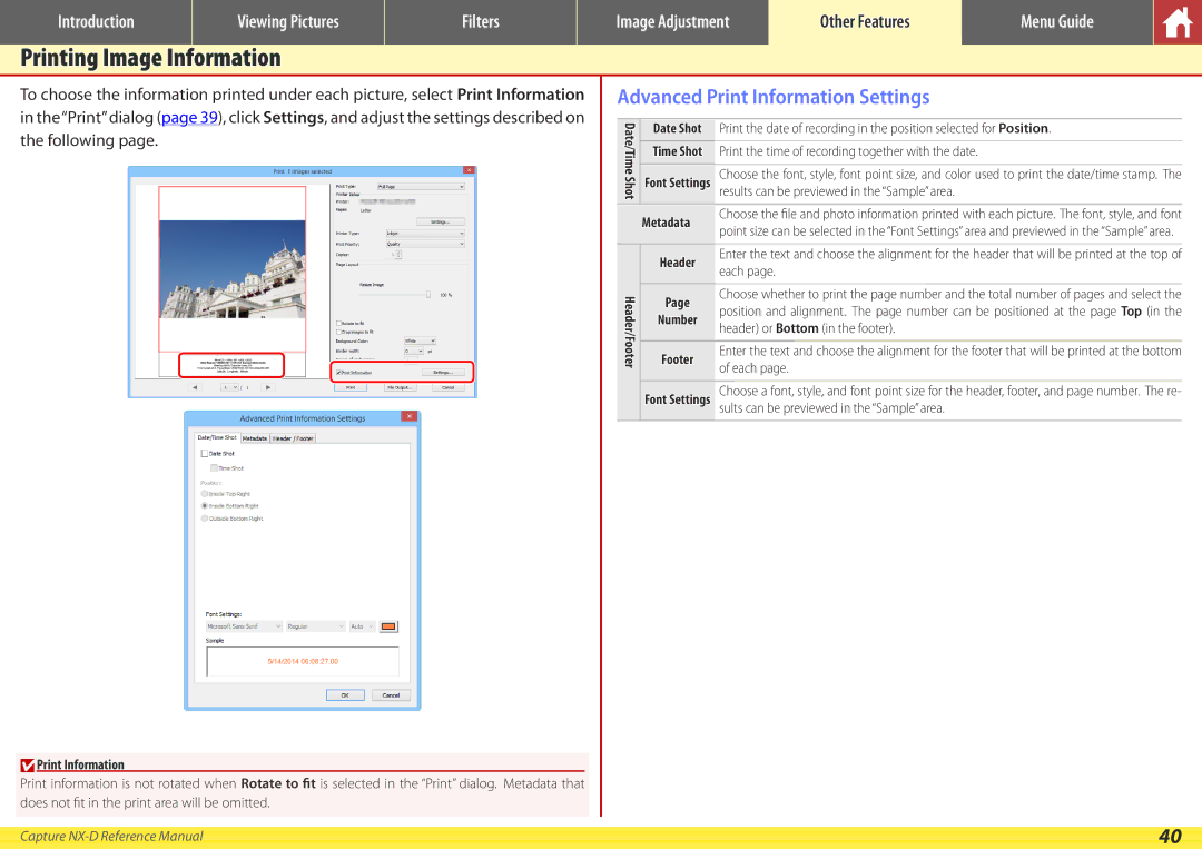 Nikon NX-D manual Printing Image Information, Advanced Print Information Settings 