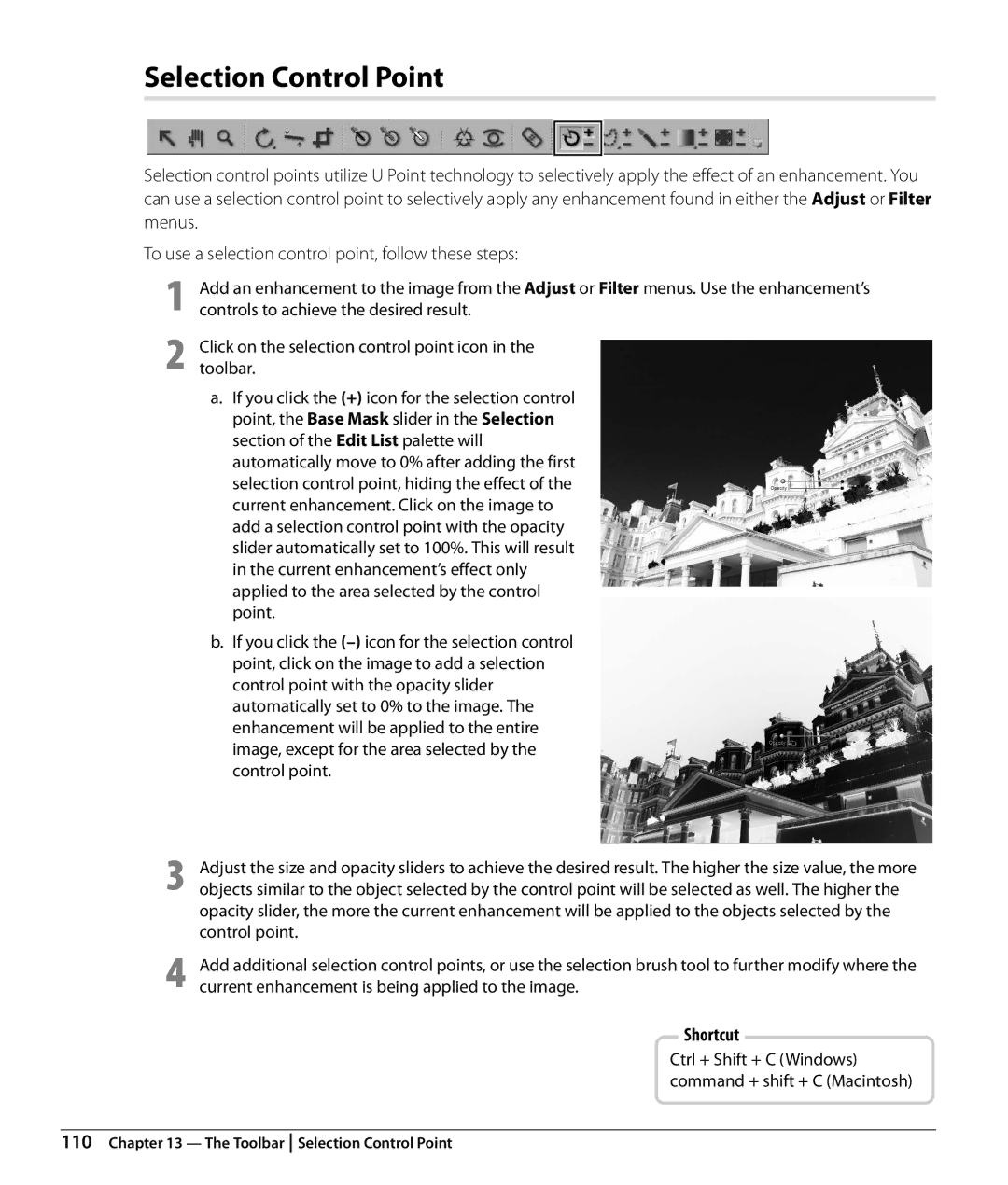 Nikon NX2 user manual Selection Control Point, Menus To use a selection control point, follow these steps 