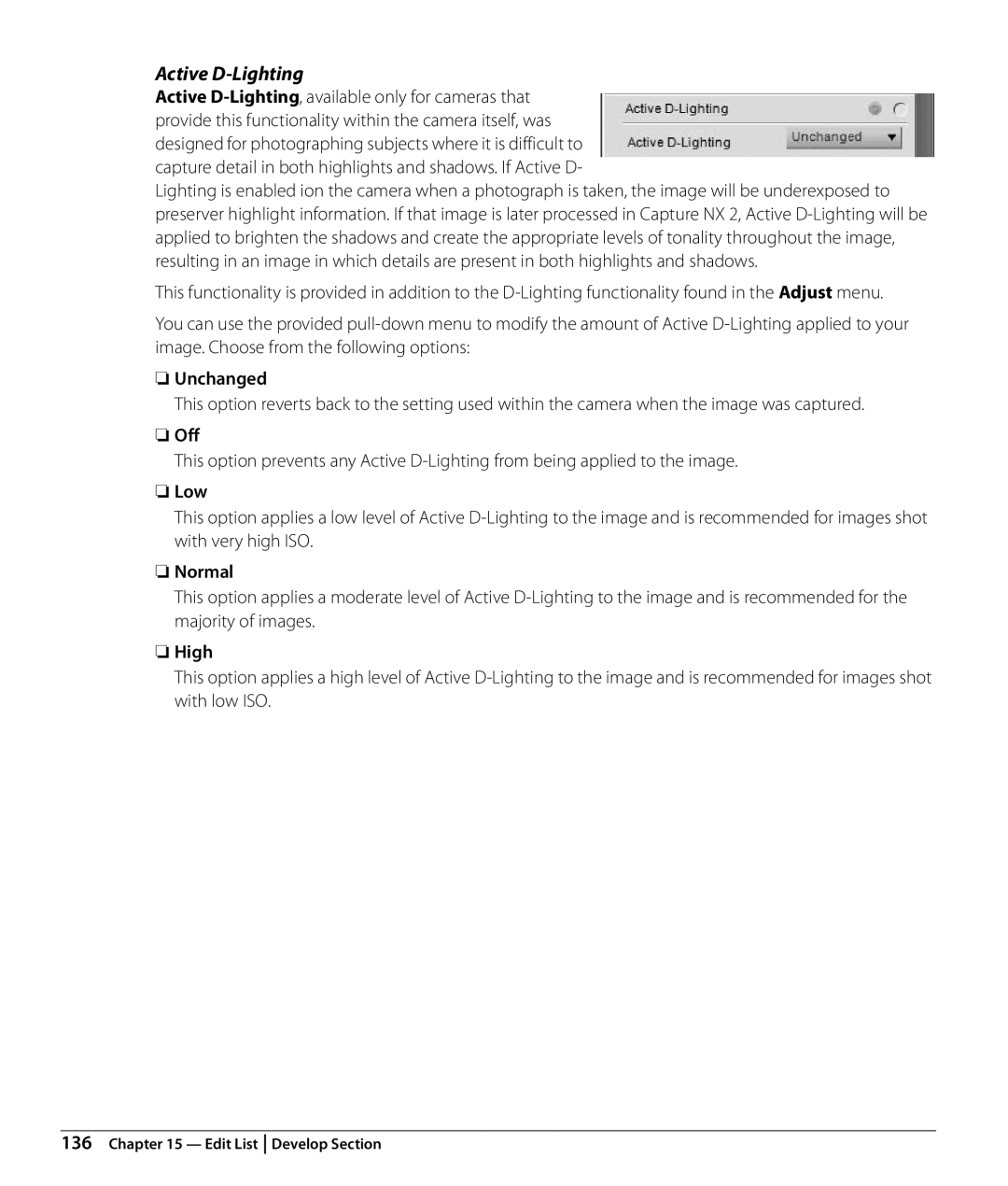 Nikon NX2 user manual Active D-Lighting, High 