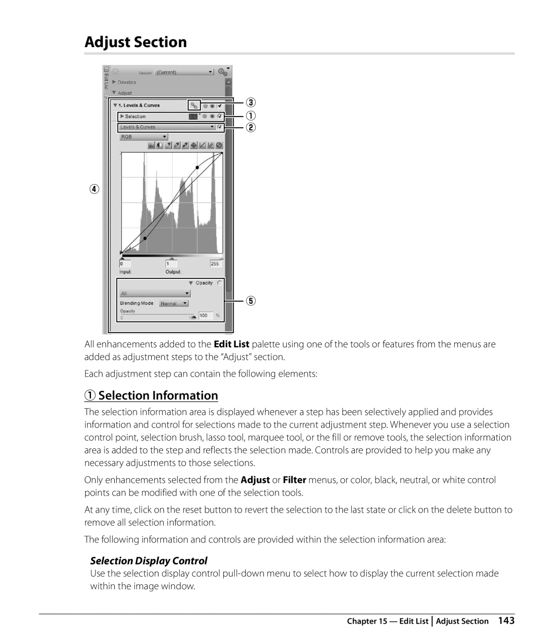 Nikon NX2 user manual Adjust Section, Selection Information, Selection Display Control 