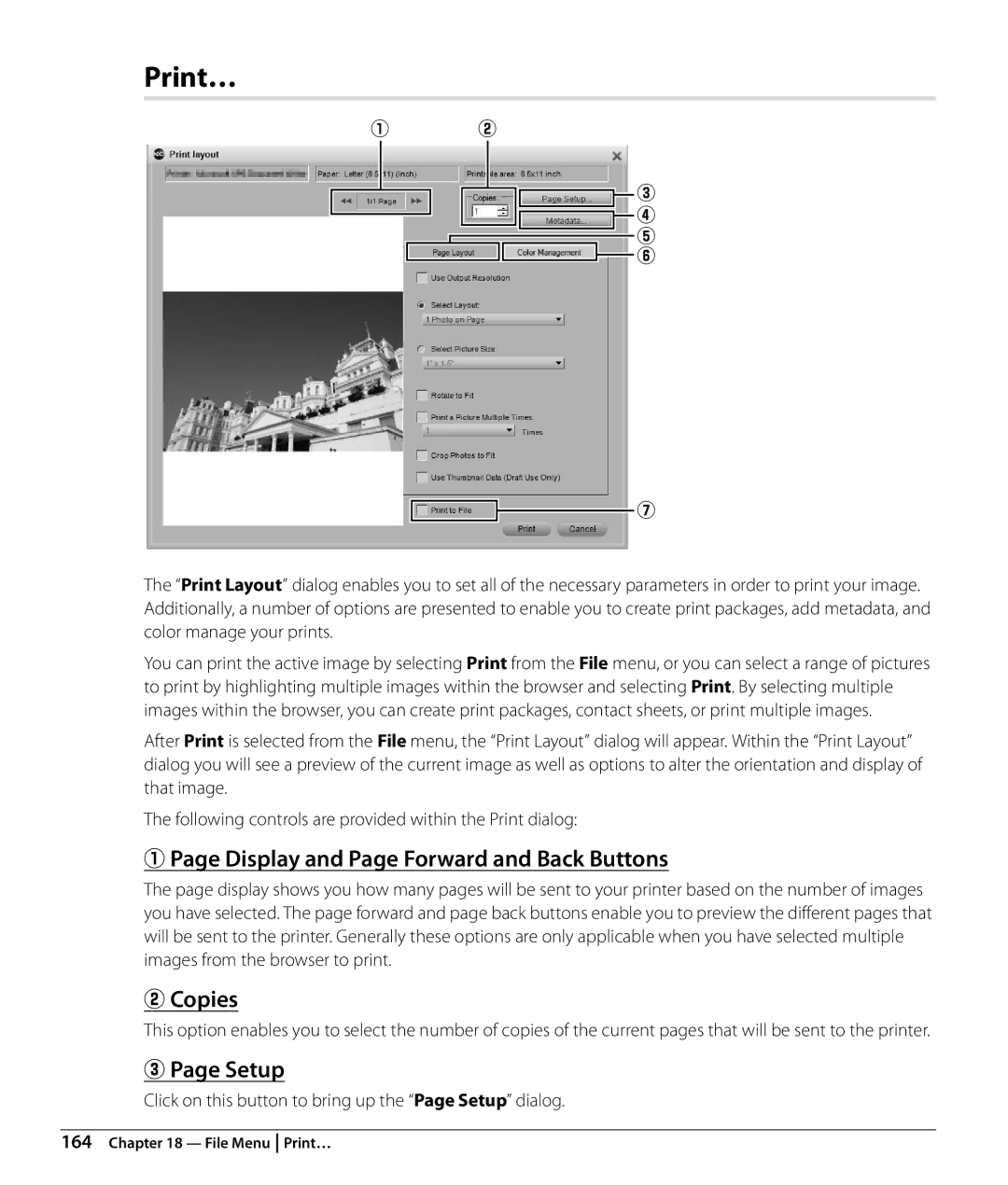 Nikon NX2 user manual Print…, Display and Page Forward and Back Buttons, Copies, Setup 