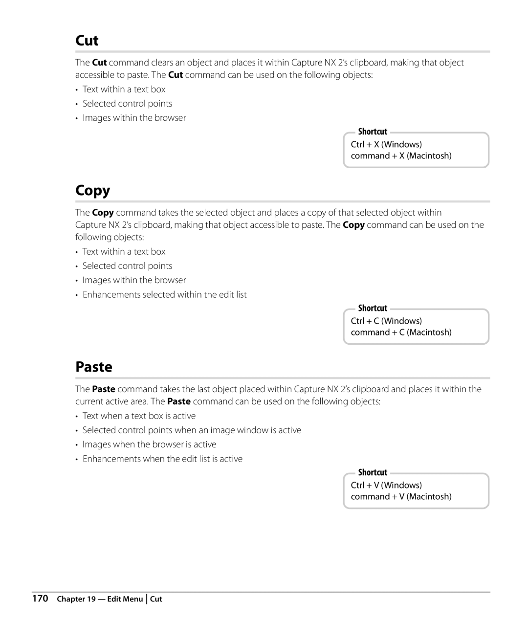 Nikon NX2 user manual Cut, Copy, Paste 