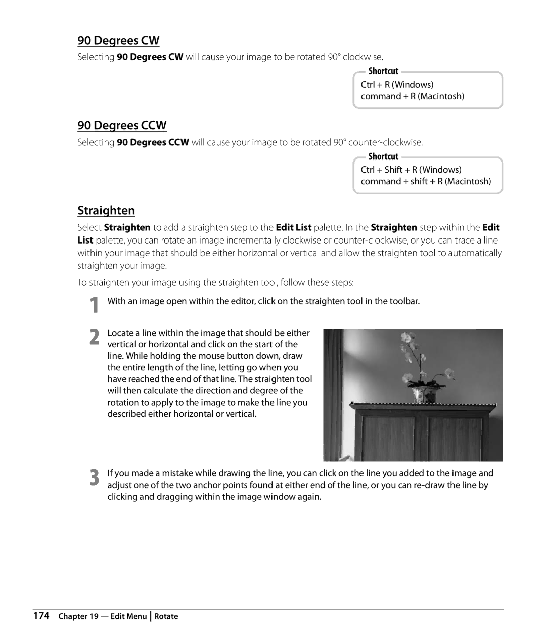 Nikon NX2 user manual Degrees CW, Degrees CCW, Straighten 