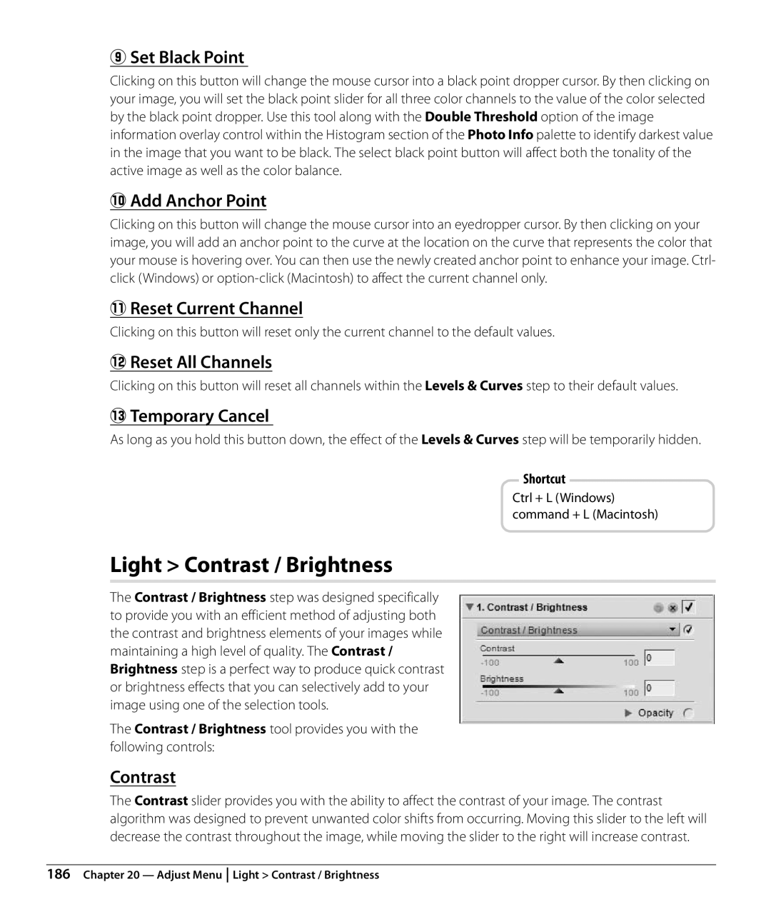 Nikon NX2 user manual Light Contrast / Brightness 